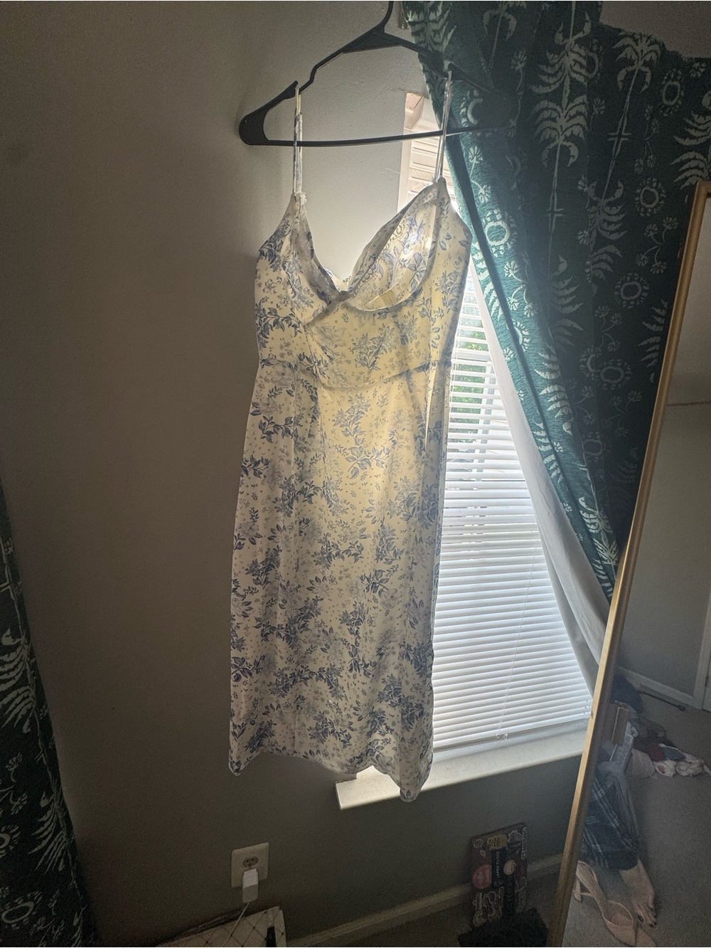 House of CB White Dress with Blue Floral Print